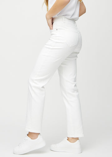 Regular-Jeans für Damen in Weiß, Farbe Marguerites. Seitenansicht an einem Model.
