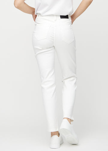 Regular-Jeans für Damen in Weiß, Farbe Marguerites. Rückansicht an einem Model, die gesamte Passform ist zu sehen.