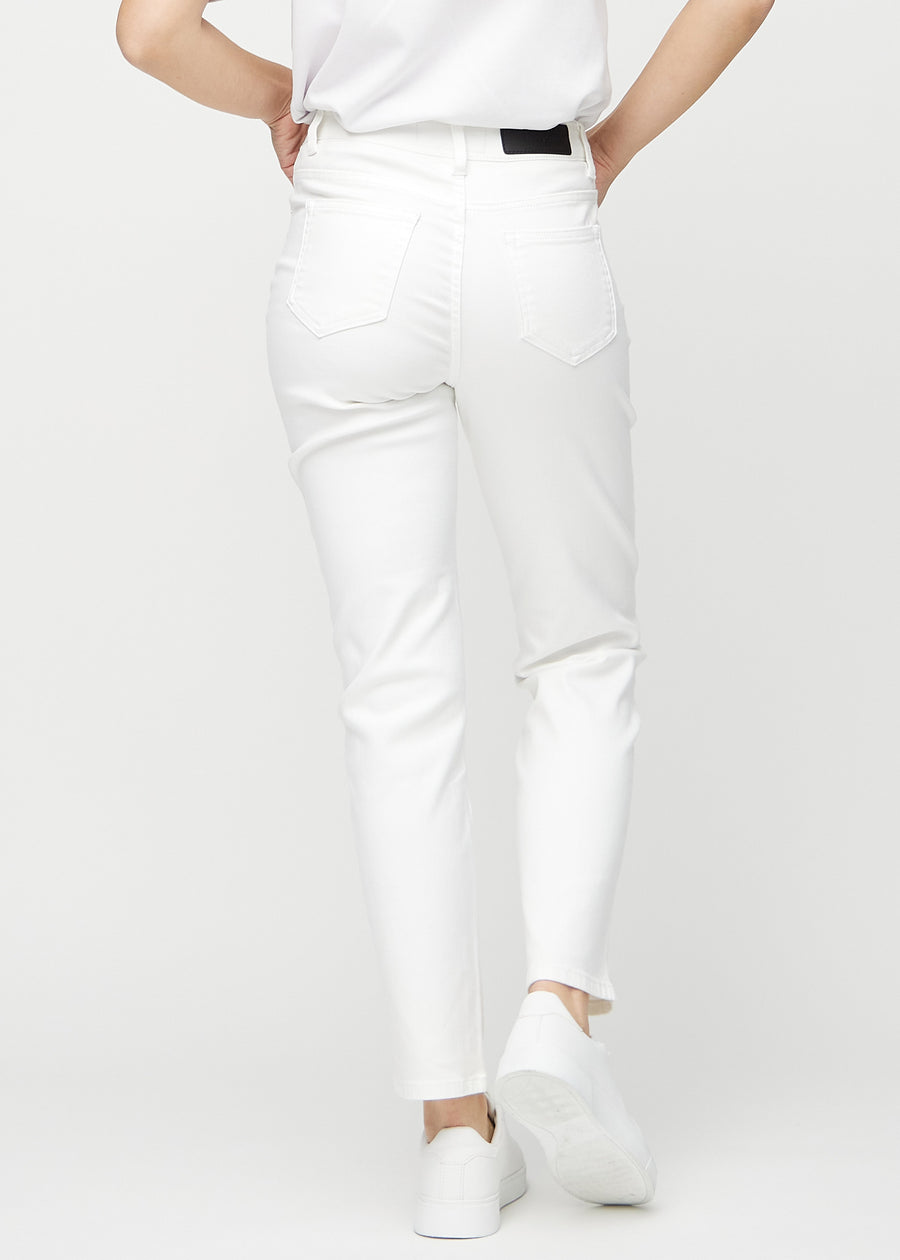 Regular-Jeans für Damen in Weiß, Farbe Marguerites. Rückansicht an einem Model, die gesamte Passform ist zu sehen.